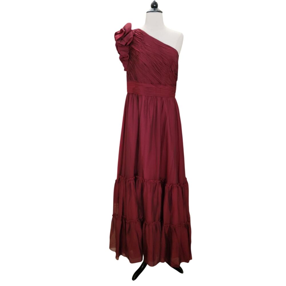 Mac Duggal 67878 Wine Red Formal One Shoulder Dress Organza Gown 16 Burgundy - Picture 2 of 12